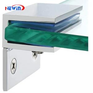 Adjustable Frameless Rectangle Glass Shelf Bracket Holder With Leg Heavy Duty Clamp Shelf Clip SUS 304 Stainless Steel Chrome